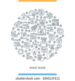 Thin line design concept on theme smart house. Smart systems and technology signs. Home automation system. Vector illustration
