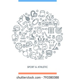 Thin line design concept on theme sports and athletics. Vector illustration