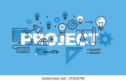 Thin line design concept for project website banner. Vector illustration concept for creative or technical process, preview of the finished projects, information about services, product development.