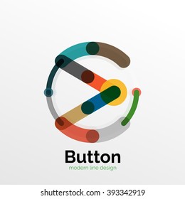 Thin line design geometric button, flat style. Overlapping muticolored elements. Vector illustration