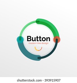 Thin line design geometric button, flat style. Overlapping muticolored elements. Vector illustration