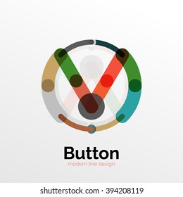 Thin line design geometric button, flat style. Overlapping muticolored elements. Vector illustration