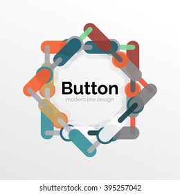 Thin line design geometric button, flat style. Overlapping muticolored elements. Vector illustration