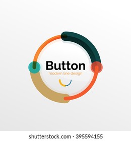 Thin line design geometric button, flat style. Overlapping muticolored elements. Vector illustration