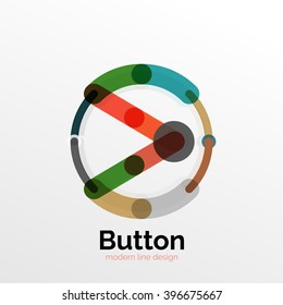 Thin line design geometric button, flat style. Overlapping muticolored elements. Vector illustration