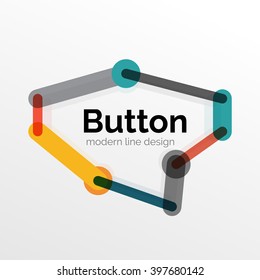 Thin line design geometric button, flat style. Overlapping muticolored elements. Vector illustration