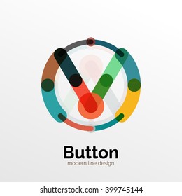 Thin line design geometric button, flat style. Overlapping muticolored elements. Vector illustration