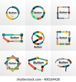 Thin line design geometric button set, flat style. Overlapping muticolored elements. Vector illustration