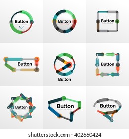 Conjunto de botões geométricos de design de linha fina, estilo plano. Sobreposição de elementos multicoloridos. Ilustração vetorial