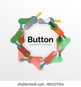 Thin line design geometric button, flat style. Overlapping muticolored elements. Vector illustration