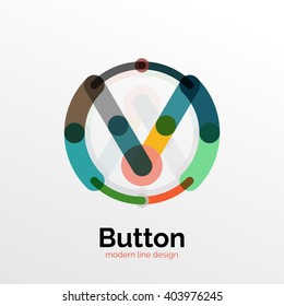 Thin line design geometric button, flat style. Overlapping muticolored elements. Vector illustration