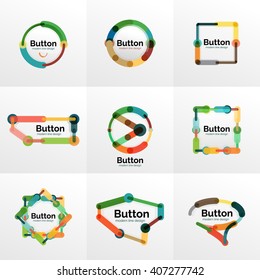 Thin line design geometric button set, flat style. Overlapping muticolored elements. Vector illustration