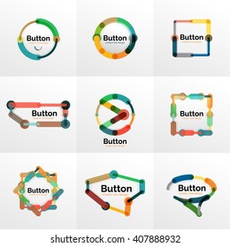 Thin line design geometric button set, flat style. Overlapping muticolored elements. Vector illustration