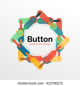 Thin line design geometric button, flat style. Overlapping muticolored elements. Vector illustration