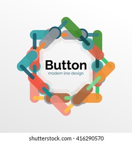 Thin line design geometric button, flat style. Overlapping muticolored elements. Vector illustration