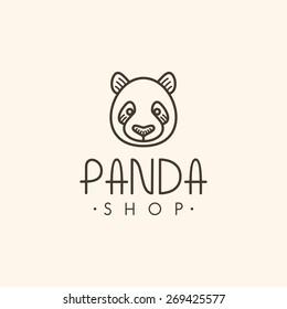 Thin Line Design Template Logotype. Panda Bear