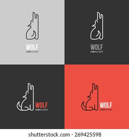 Thin Line Design Template Logotype. Wolf Logo with Color Variations