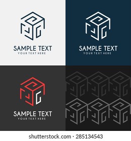 Thin Line Design Template Logotype. Cube maze