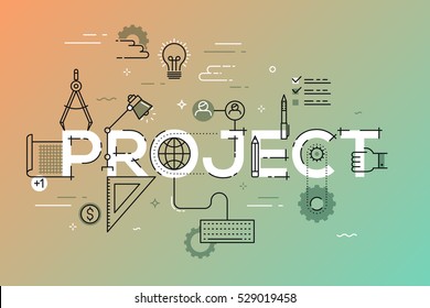 Thin line design template for website banner. Vector illustration concept for creative or technical process, preview of the finished projects, information about services, product development.