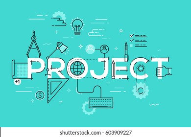 Thin Line Design Template For Website Banner. Vector Illustration Concept For Creative Or Technical Process, Preview Of The Finished Projects, Information About Services, Product Development.