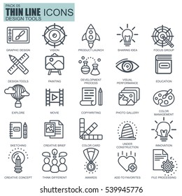 Thin line design tools, art and media icons set for website and mobile site and apps. Pixel Perfect. Editable Stroke. Simple linear pictogram pack. Vector illustration.