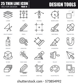 Thin line design tools, art and media icons set for website and mobile site and apps. Pixel Perfect. Editable Stroke. Simple linear pictogram pack. Vector illustration.