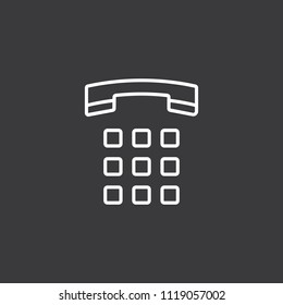 thin line dial pad, handset icon on dark background