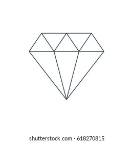 Thin Line Diamond Icon Or Symbol. Jewelry Outline Logo. Isolated On White Background. Vector Illustration