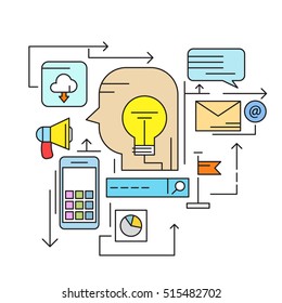 Thin line digital background with business and office elements