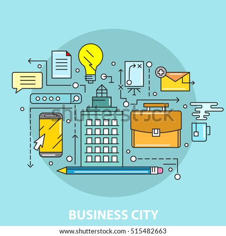 Thin line digital background with business and office elements
