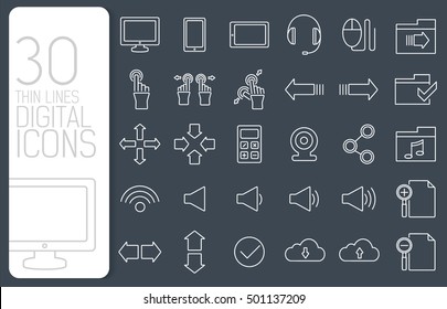 thin line digital gadget set icons concept. Vector illustration design