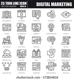 Thin line digital marketing icons set for website and mobile site and apps. Pixel Perfect. Editable Stroke. Simple linear pictogram pack. Vector illustration.