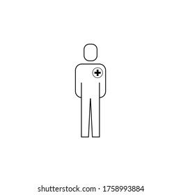Thin line doctor icon with cross sign on white background. Medical stuff logo with plus sign. Minimalist medical vector. Simple health care symbols.