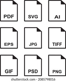 thin line document file format icons set