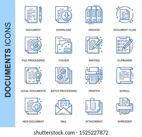 Thin Line Document Related Vector Icons Set for Website and Mobile Site and Apps. Outline icons design. Contains such Icons as Batch Processing, Legal Documents and more. Linear Pictogram Pack.