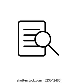 thin line document text search icon on white background