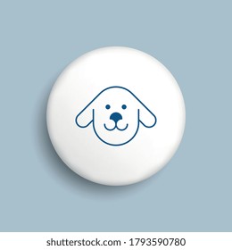 Thin line Dog icon on realistic white button on a blue background