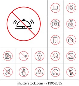 Thin Line Dont Use Reseption Bell Icon On White Background, Gadget Prohibitions Set