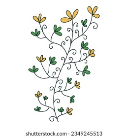 Thin line doodle flower or branch with curls isolated on white background. Floral element.