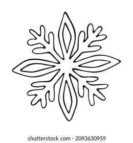 Dulces copos de nieve. Cristal de hielo dibujado a mano. Vector de patrón helado. Ornamento de nieve de invierno. Ilustración navideña aislada en fondo blanco.
