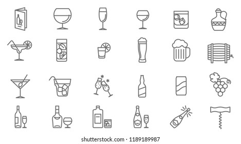 Thin line drinks vector icon set