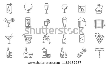 Thin line drinks vector icon set