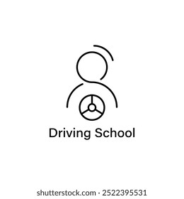 thin line driving school logo. concept of route, journey, advanced training, control auto, practice type. isolated on white background. linear style trend modern