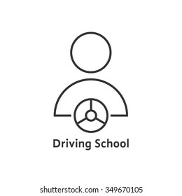 thin line driving school logo. concept of route, journey, advanced training, control auto, practice type. isolated on white background. linear style trend modern logotype design vector illustration