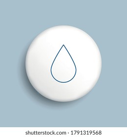 Línea delgada Icono de soltar sobre un botón blanco realista en un fondo azul