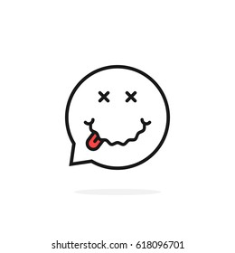 thin line drunk emoji speech bubble logo. concept of abstract facial smile like symptom of alcohol poisoning in weekend. flat stroke style trend modern logotype graphic art design isolated on white