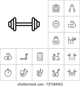 thin line dumbbell icon, workout training set on white background