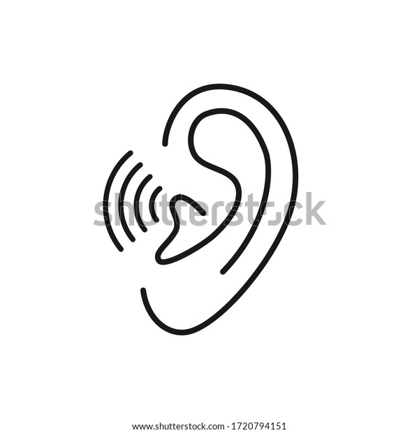 thin line ear logo like easy listening. lineart\
style trend modern stroke logotype graphic art design isolated on\
white background. concept of acoustic sensory perception and part\
of the human head