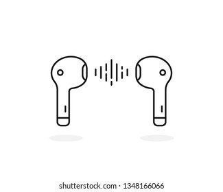 thin line earbuds isolated on white. concept of personal device without cable and wire for easy listen music. minimal flat stroke style trendy modern simple logotype graphic linear art design