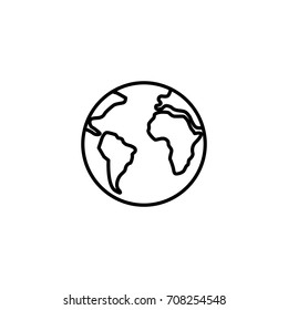 Thin Line Earth Icon, Globe Thin Line On White Background